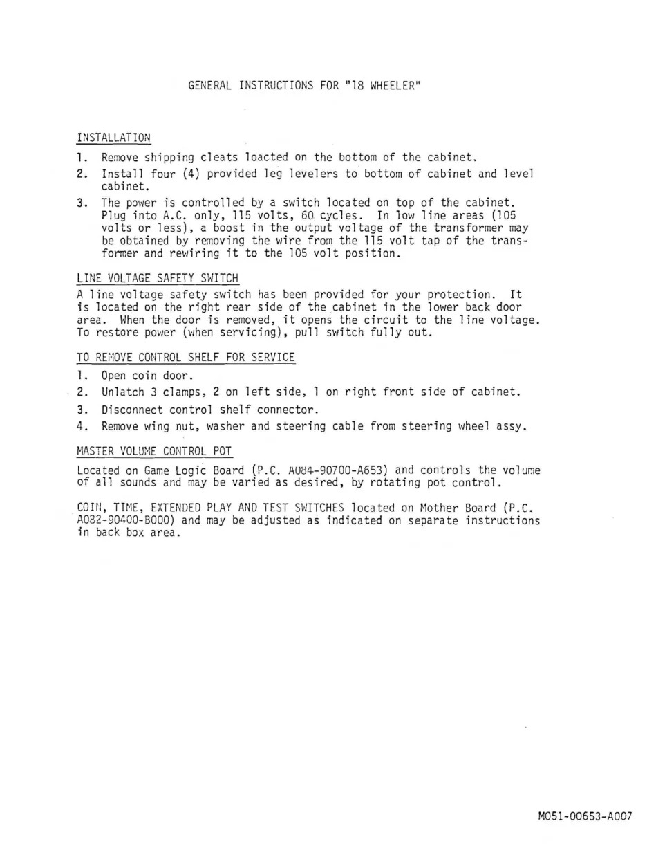18 wheeler general instruction manual|bally-midway|games|.webp
