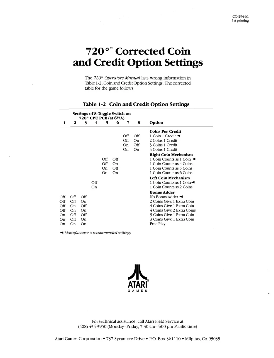 720 co-294-02 corrected coin manual|atari|games|1st printing.webp