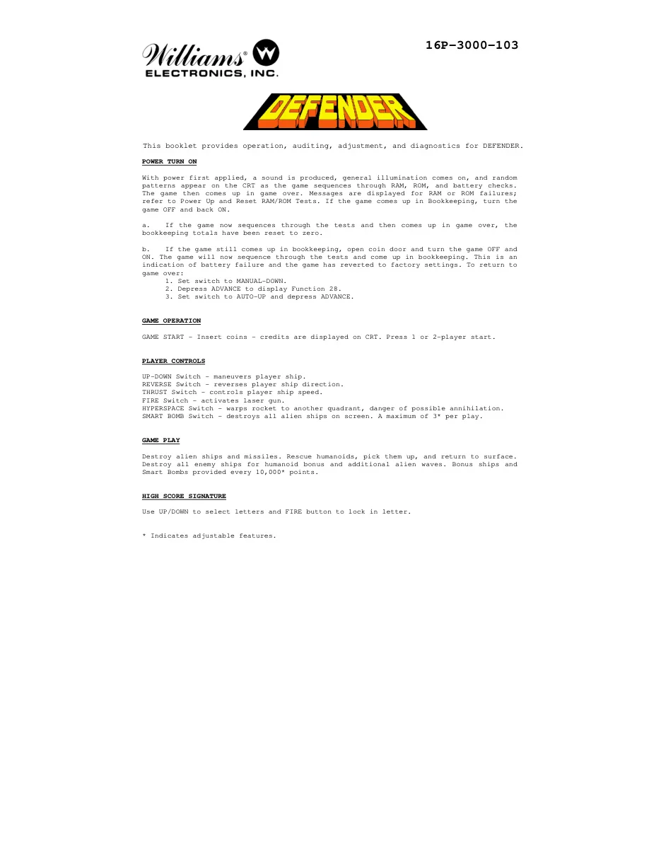 defender early series setup booklet manual|williams|games|.webp