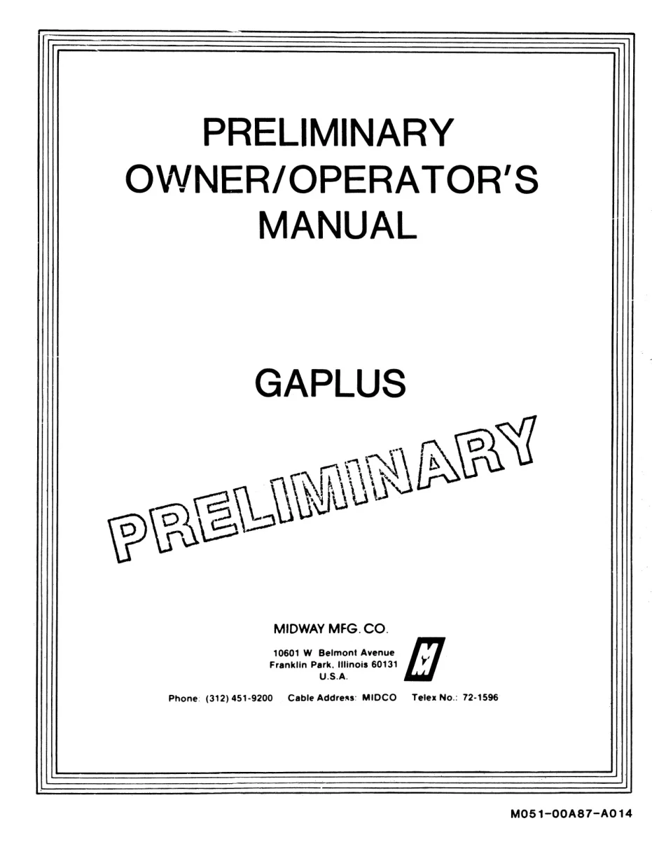 gaplus preliminary owner's manual|namco|games|.webp
