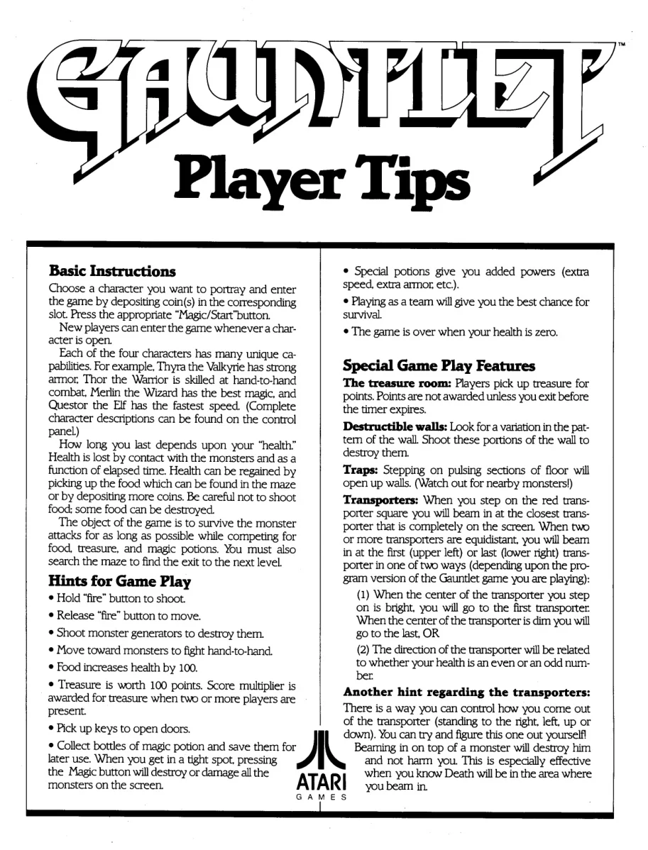 gauntlet player tips manual|bally-midway|games|.webp