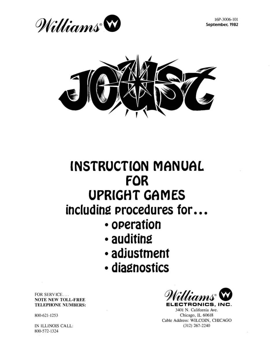 joust sept 1982 instruction manual|williams|games|.webp