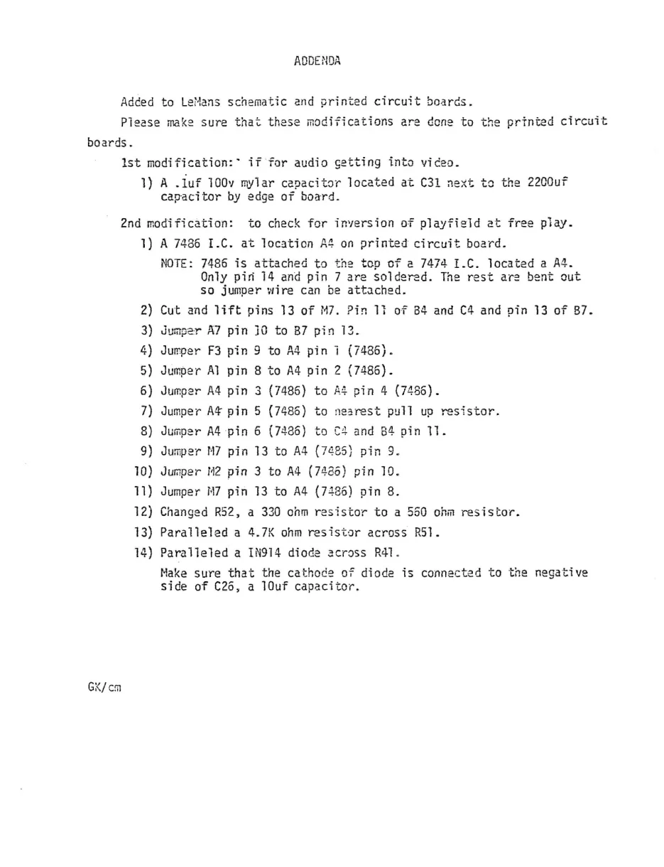 lemans tm-077 addenda parts list|atari|games|.webp