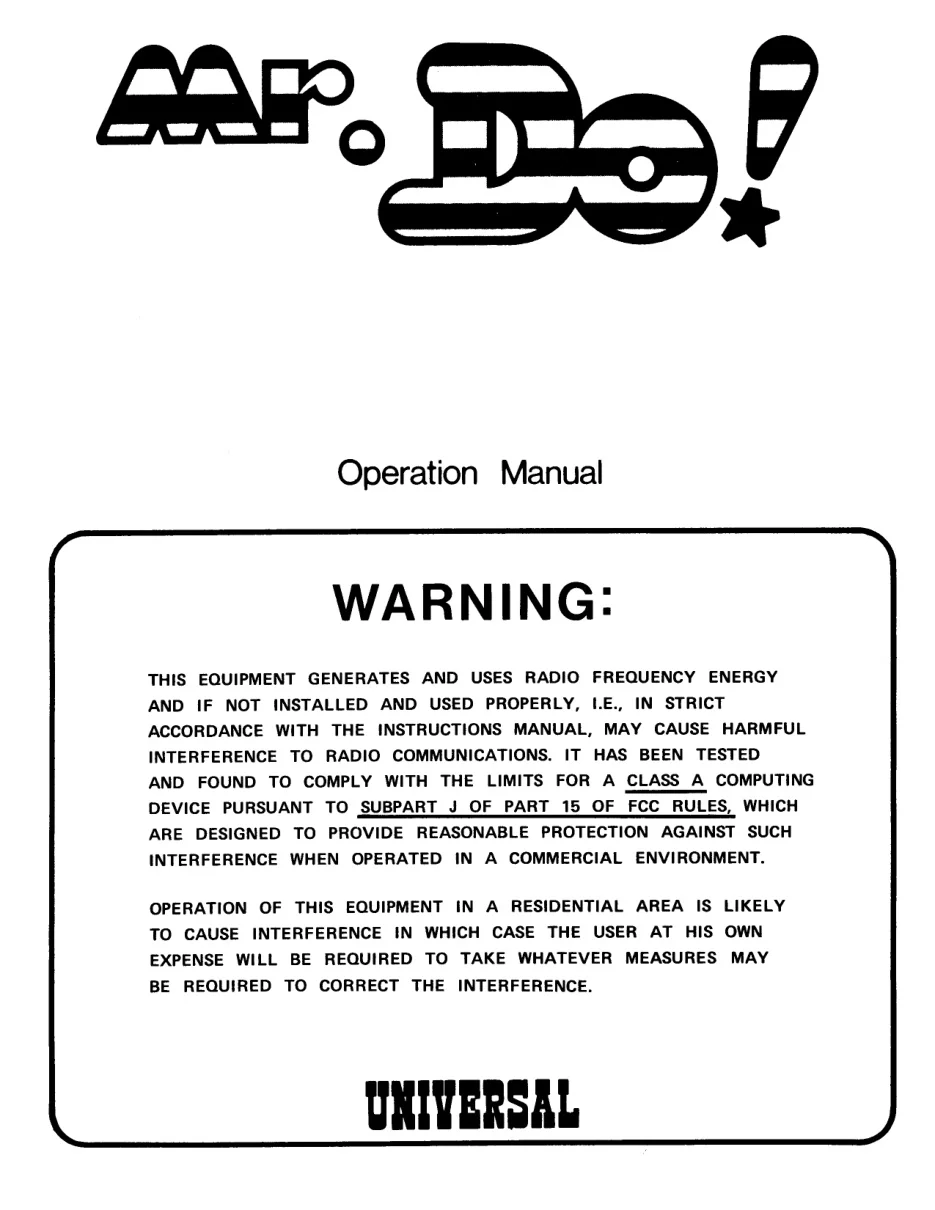 mr do operation manual|universal|games|.webp
