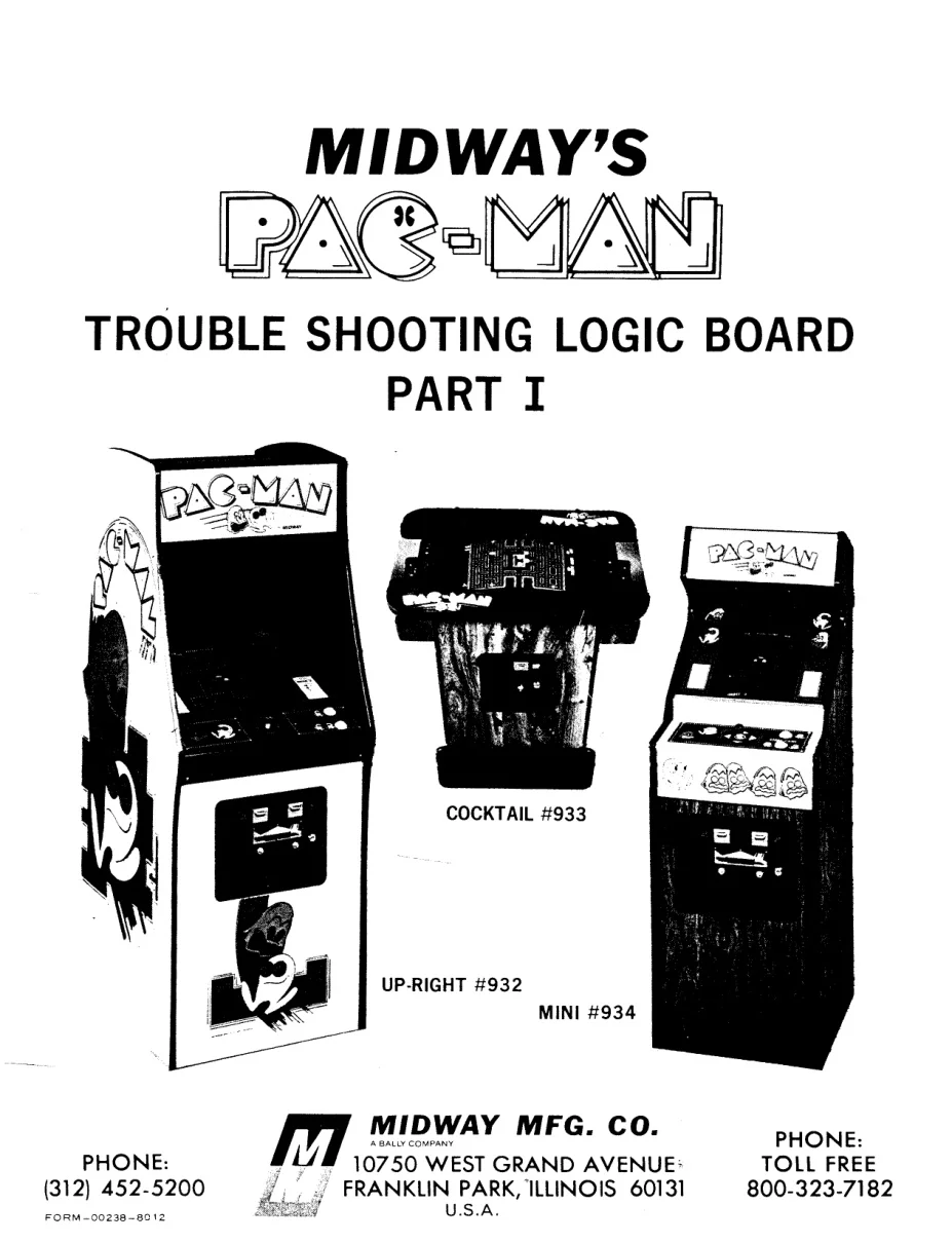 pacman troubleshooting logic board part 1 manual|namco|games|.webp