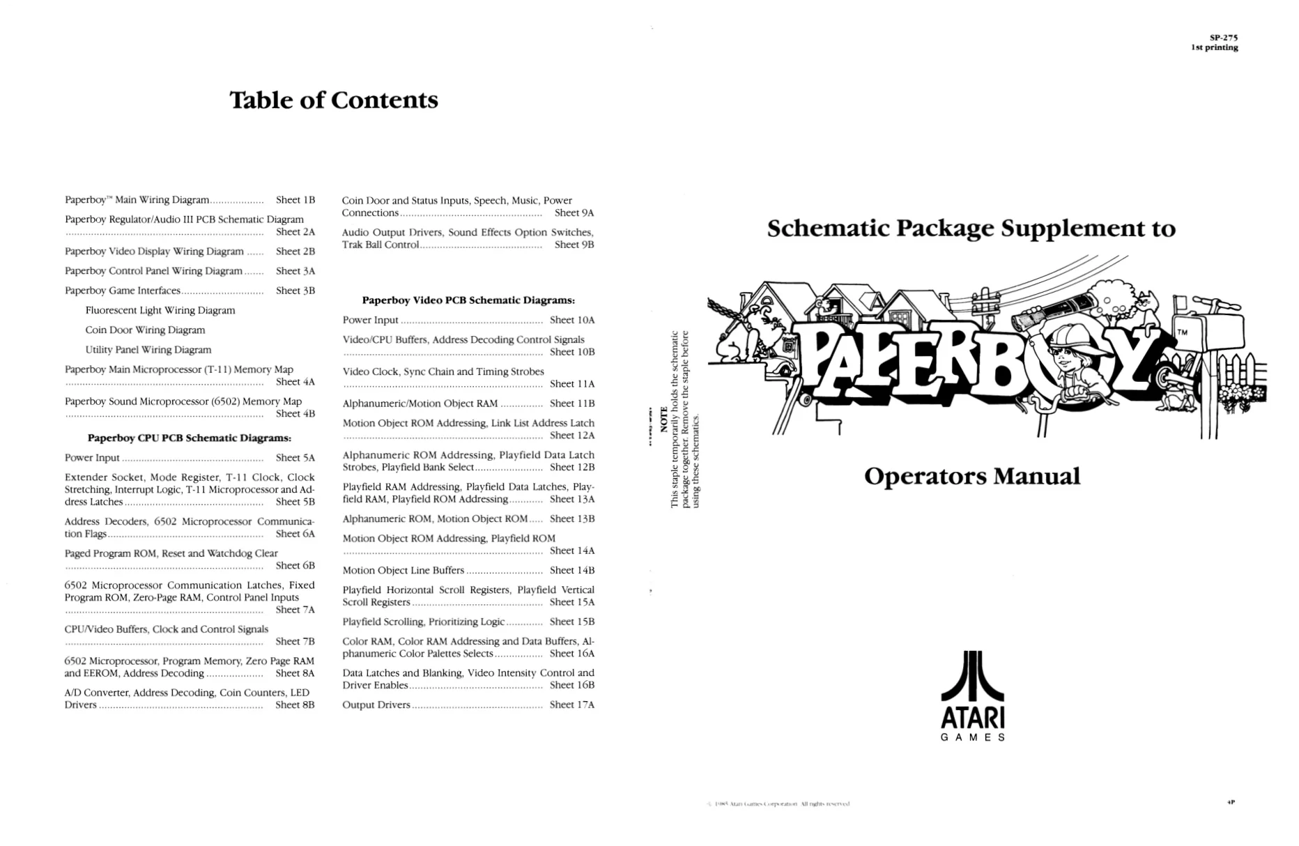 paperboy sp-275 manual|atari|games|1st printing.webp