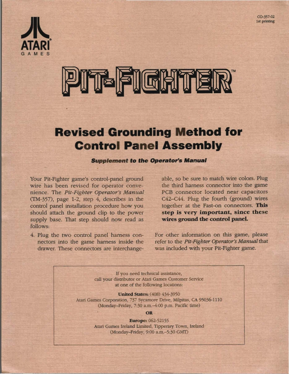 pit fighter co-357-02 manual|atari|games|1st printing.webp