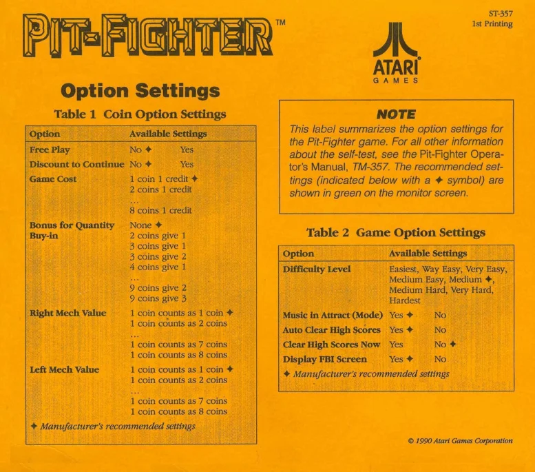 pit fighter st-357 backdoor manual|atari|games|1st printing.webp