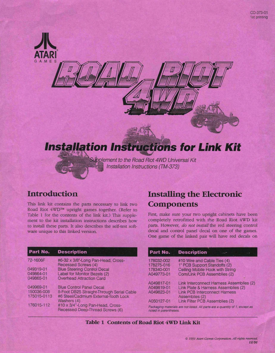 road riot link c 0 373 01 conversion kit instructions|atari|games|1st printing.webp
