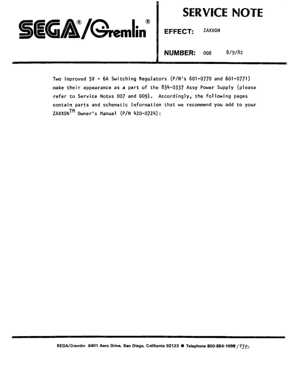 zaxxon note 008 service manual|sega|games|.webp