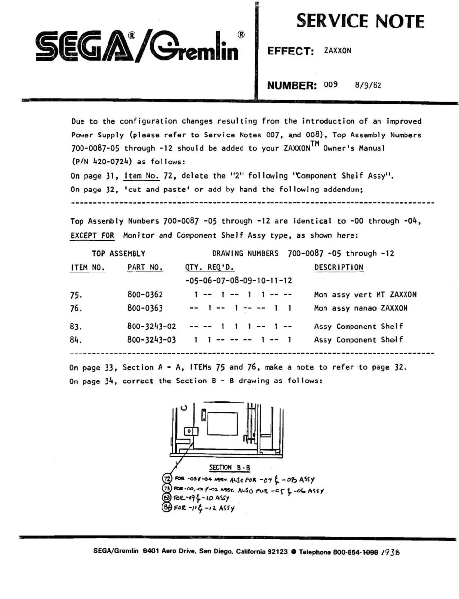 zaxxon note 009 service manual|sega|games|.webp