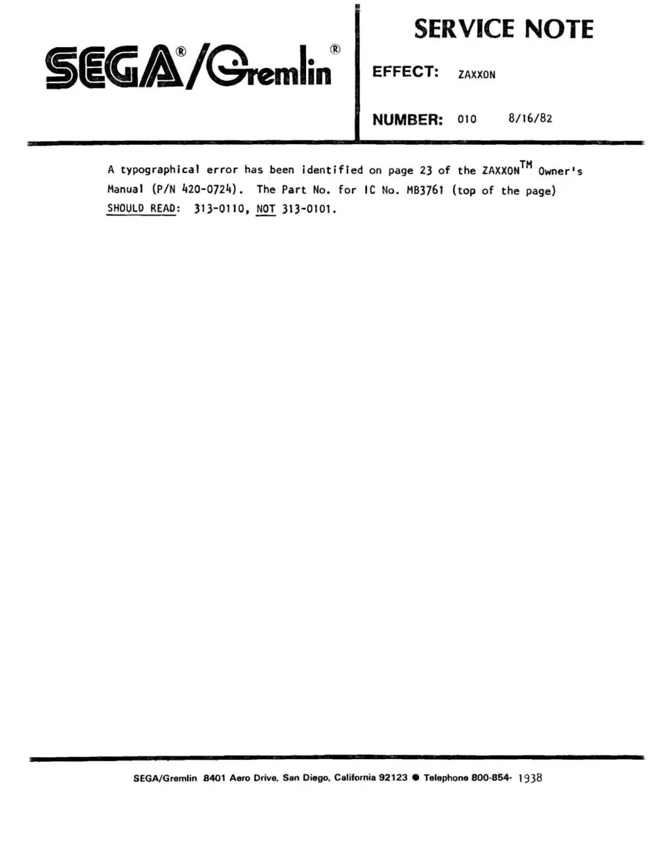 zaxxon note 010 service manual|sega|games|.webp