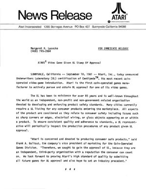 centipede receives ul approval service bulletin|atari|games|.webp