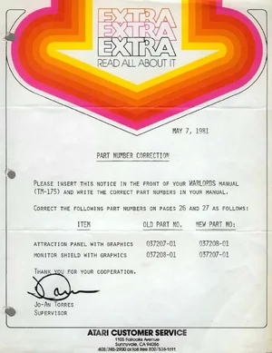 warlords part number correction service bulletin|atari|games|.webp