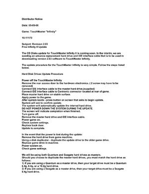 distributor notice touch master infinity manual|bally-midway|games|.webp