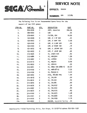 zaxxon note 004 service manual|sega|games|.webp