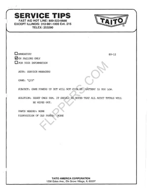 bulletins service manual|taito|parts-and-peripherals|.webp